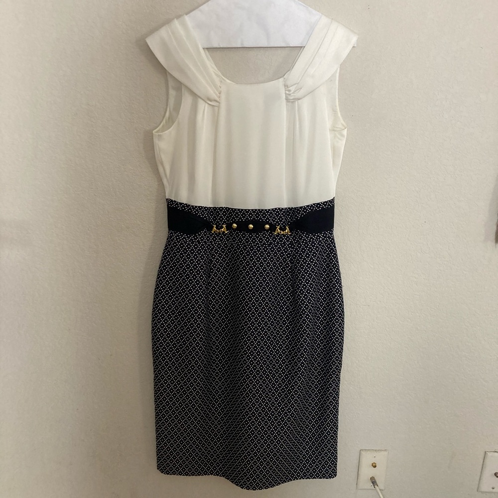 TAHARI Women’s Navy and White Dress